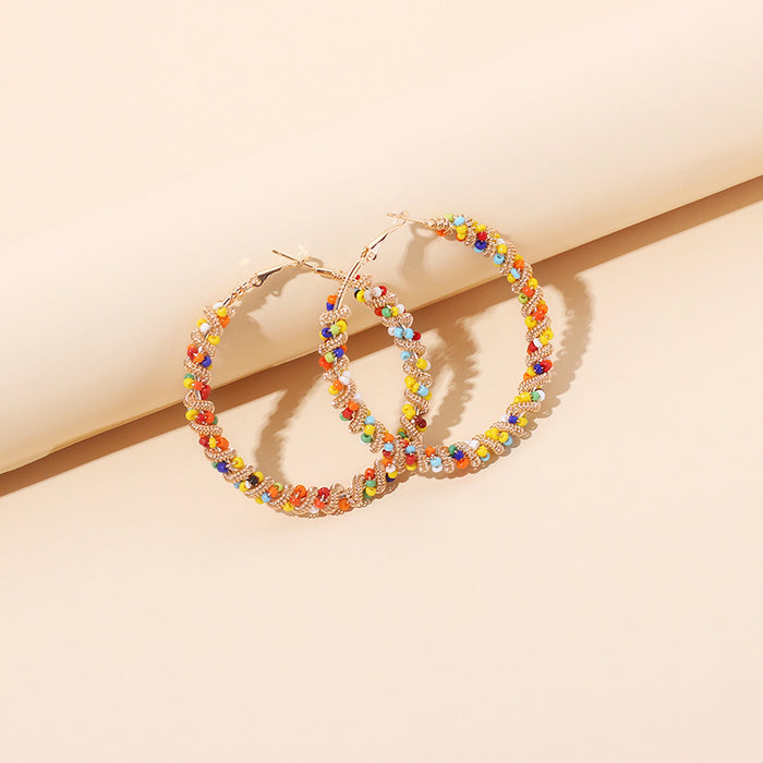 Wholesale rice bead spring earrings gold geometric boho earrings MOQ≥2 JDC-ES-Yir002