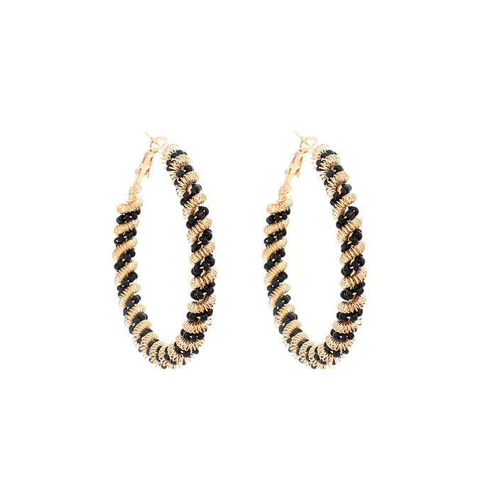 Wholesale rice bead spring earrings gold geometric boho earrings MOQ≥2 JDC-ES-Yir002