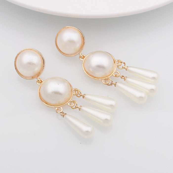 Wholesale Earrings Alloy Set Pearl Tassel MOQ≥2 JDC-ES-GYUE006