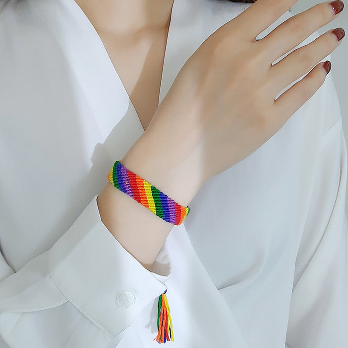 Brazalete trenzado de arco iris al por mayor brazalete anudado de color gay de color gay trenzado JDC-BT-quans001