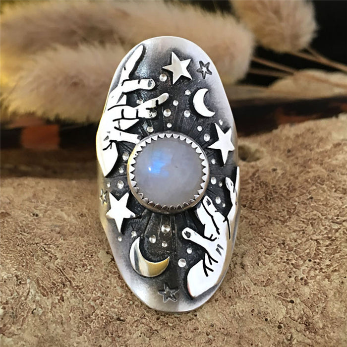 Wholesale Alloy Planet Cloud Moonstone Ring Punk MOQ≥2 JDC-RS-LongR011