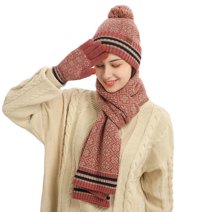 Wholesale Scarf Plush Warm Knitted Hat Gloves 3 Piece Set JDC-SF-Qimi001