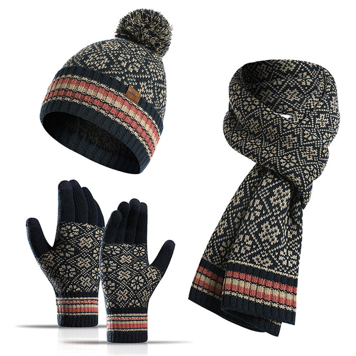 Wholesale Scarf Plush Warm Knitted Hat Gloves 3 Piece Set JDC-SF-Qimi001