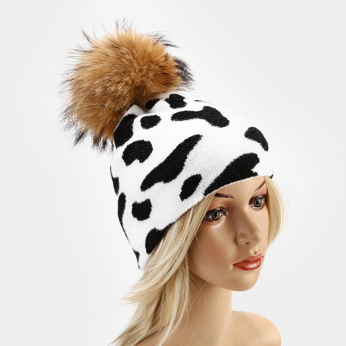 Hat de sombrero al por mayor Wool Warm Winter Cow Vacard Patrón de tejido de punto JDC-FH-LVYI048