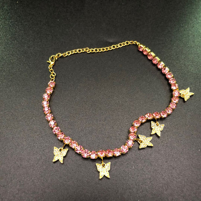 Wholesale Rhinestone Small Butterfly Pendant Anklet Women MOQ≥2 JDC-AS-NiC003