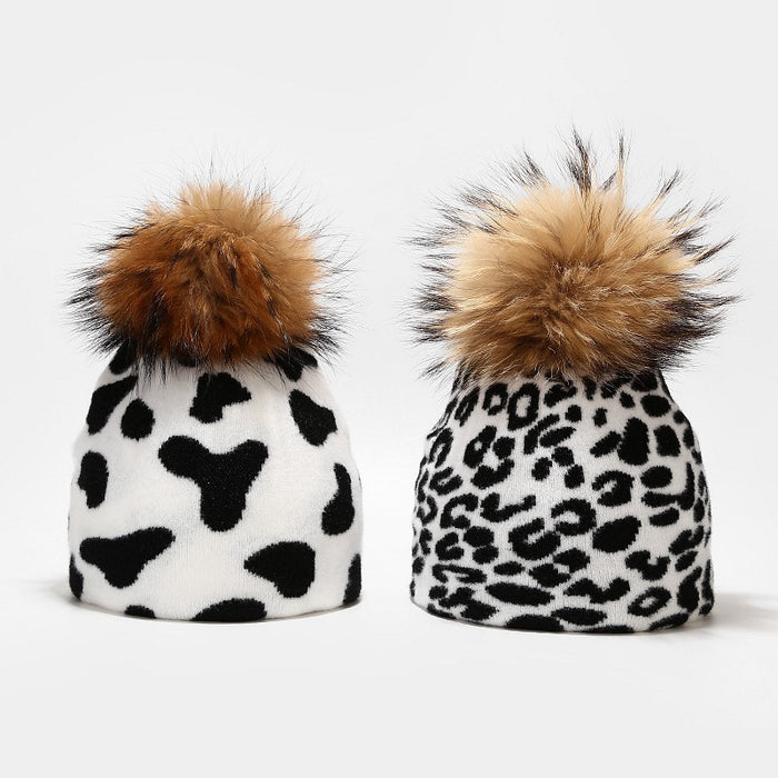 Wholesale Hat Wool Warm Winter Cow Leopard Pattern Knitted Hat JDC-FH-LvYi048