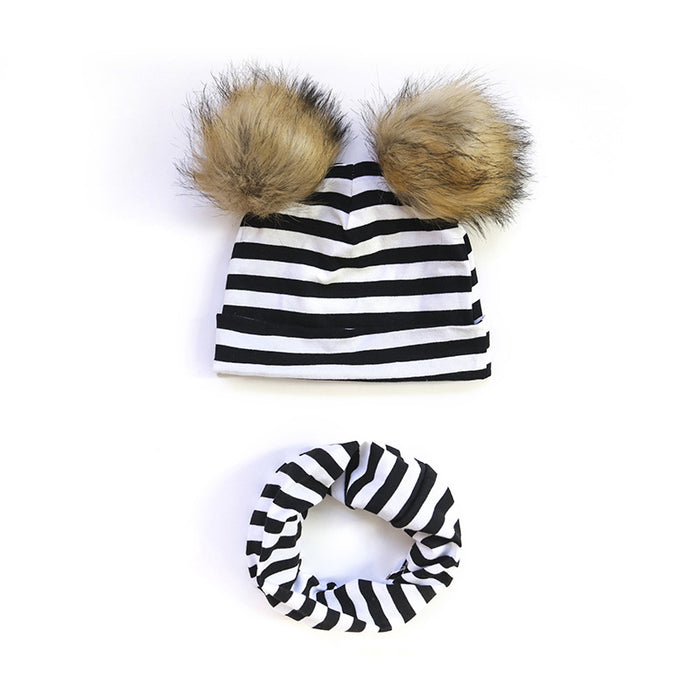 Wholesale Hats Cotton Children's Printed Fur Ball Cap Scarf 2 Piece Set JDC-FH-Fanke001
