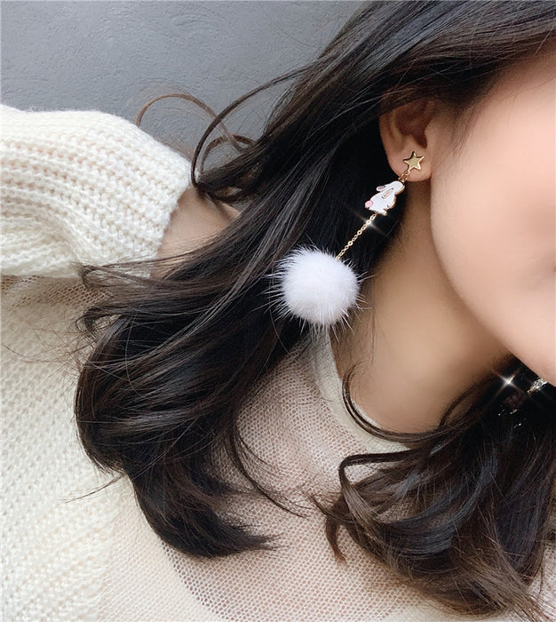 Wholesale Earrings Alloy Mink Fur Ball Bow Knot Pentagram Rabbit JDC-ES-Tql016