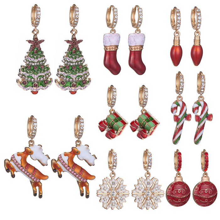Wholesale Earrings Alloy Enamel Christmas Point Drill MOQ≥2 JDC-ES-JUYAO001
