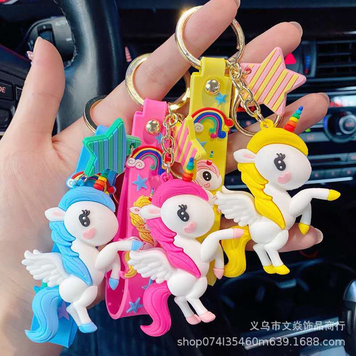 Wholesale Cute Rainbow Unicorn Cartoon Keychain MOQ≥3 JDC-KC-WYan013