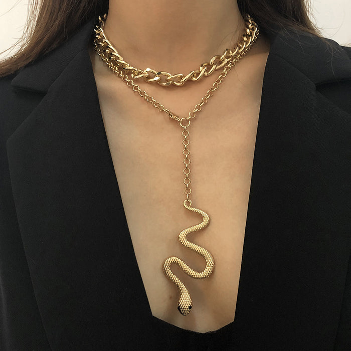Wholesale Necklace Alloy Creative Exaggerated Snake Pendant Hip-Hop MOQ≥2 JDC-NE-QianDi017