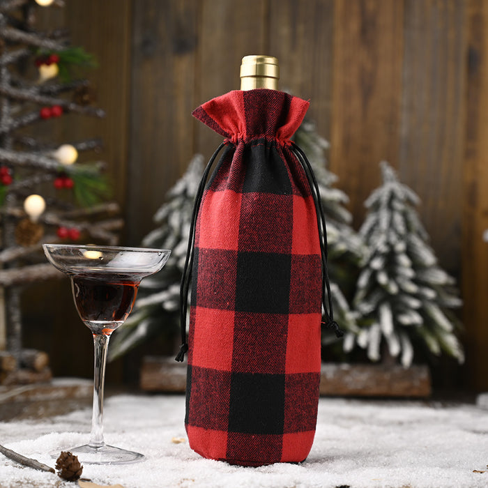 Wholesale Decorative Cloth Christmas Plaid Wine Bottle Cover JDC-DCN-LXQ001