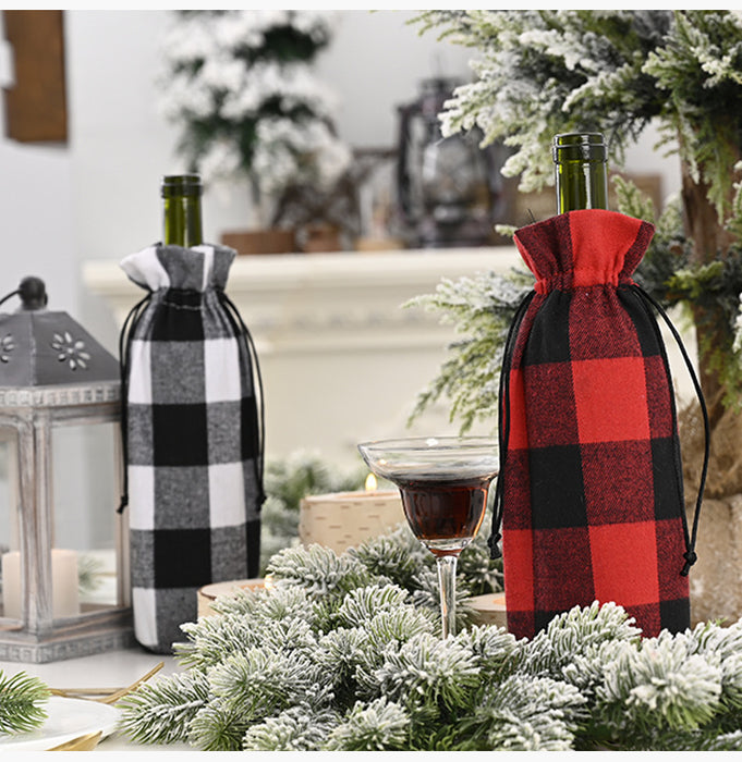 Paño decorativo al por mayor Tapa de botella de vino a cuadros de Navidad JDC-DCN-LXQ001