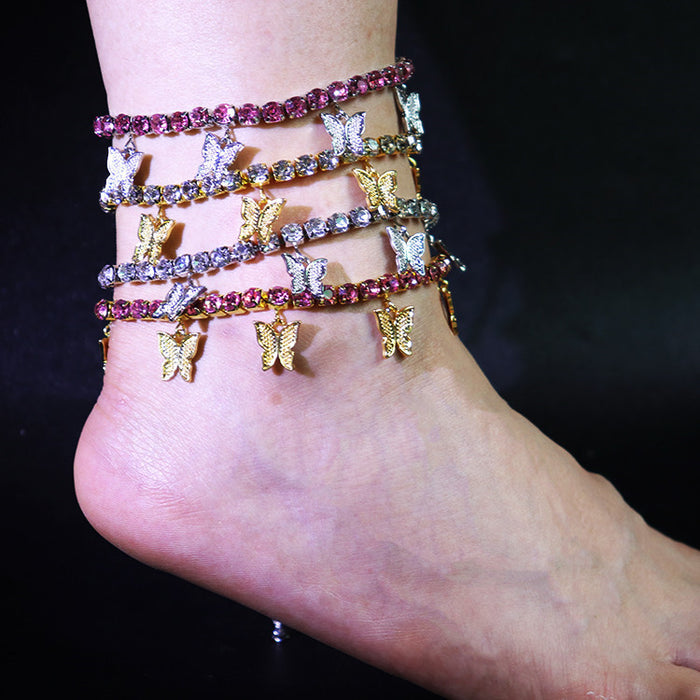 Wholesale Rhinestone Small Butterfly Pendant Anklet Women MOQ≥2 JDC-AS-NiC003