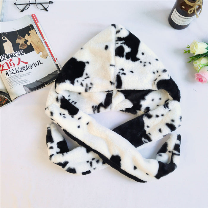Wholesale Scarf Plush Winter Thickened Warm Cow Spotted Hat Scarf One JDC-SF-SCM002