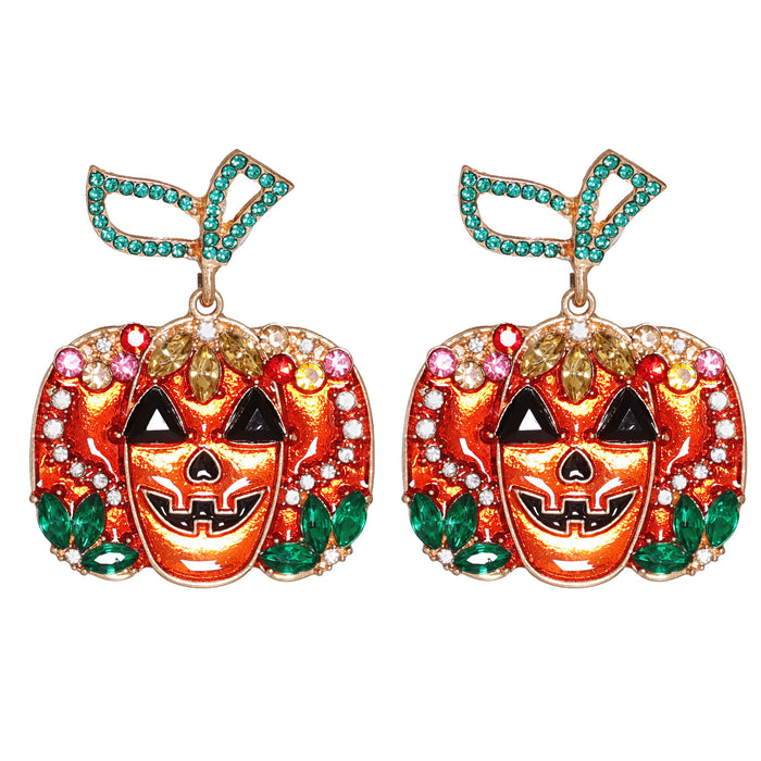Wholesale Earrings Alloy Pumpkin Diamond Ear Studs Halloween JDC-ES-JJ258