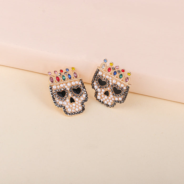 Wholesale Earrings Alloy Skull Diamond Ear Studs Halloween JDC-ES-JJ264