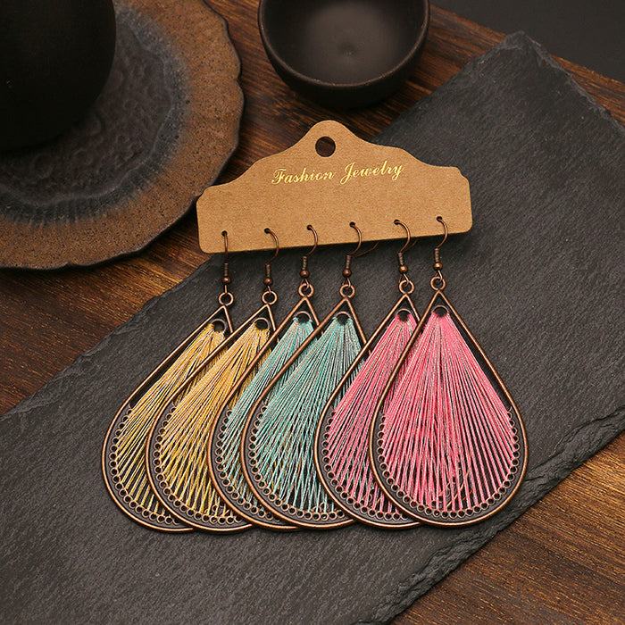 Wholesale Earrings Alloy Boho Drops Round Hand Braided Tassel MOQ≥2 JDC-ES-HH022