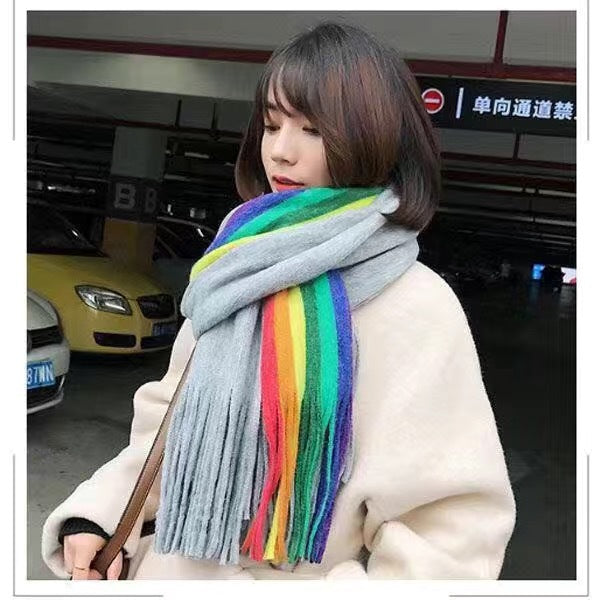 Wholesale Scarf Imitation Cashmere Rainbow Warm Thickening Shawl JDC-SF-Jucai001