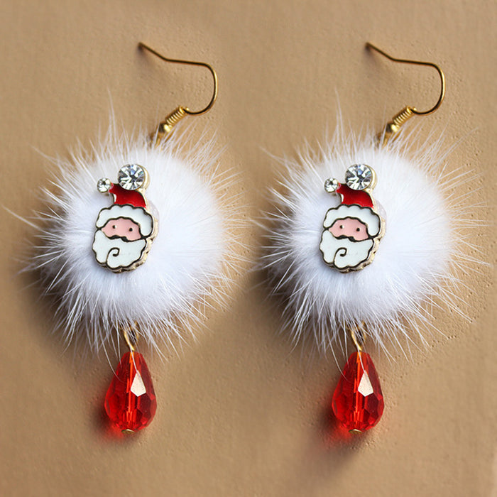 Wholesale Earrings Alloy Christmas Santa Claus Snowman Plush Diamonds JDC-ES-LANANG001