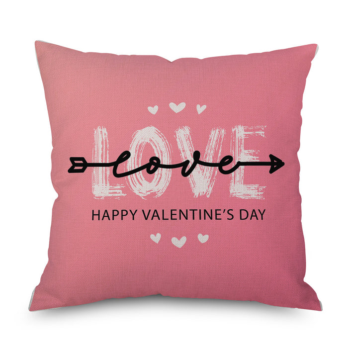 Wholesale Valentine's Day Pink Love Linen Throw Pillowcase JDC-PW-Mengq005