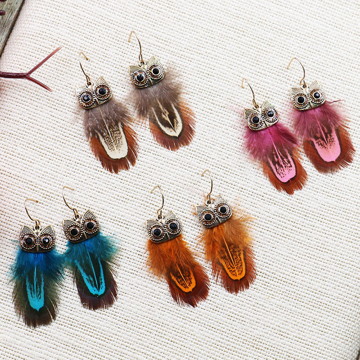 Wholesale Earring Feather Exaggerated Owl JDC-ES-Yuhong013