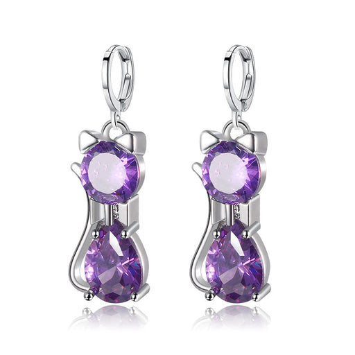 Jewelry WholesaleWholesale long purple zircon kitten stud earrings JDC-ES-Mimeng043 Earrings 米萌 %variant_option1% %variant_option2% %variant_option3%  Factory Price JoyasDeChina Joyas De China