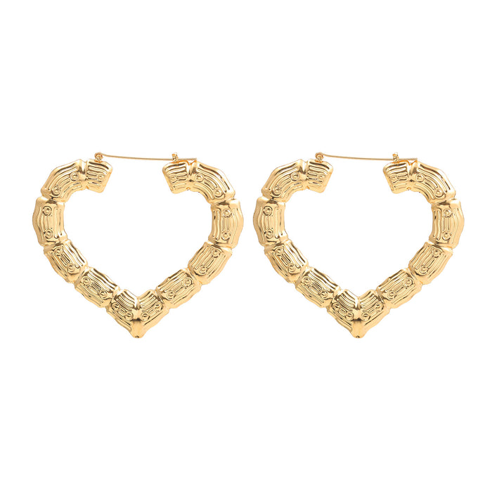 Wholesale Bamboo Heart Shaped Metal Earrings MOQ≥2 JDC-ES-Ruol016