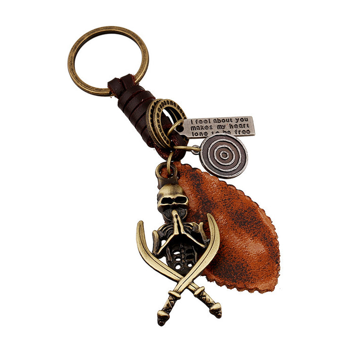 Wholesale Keychains For Backpacks Leather Atmospheric Alloy Skull Leather Keychain Vintage Weave JDC-KC-PK014