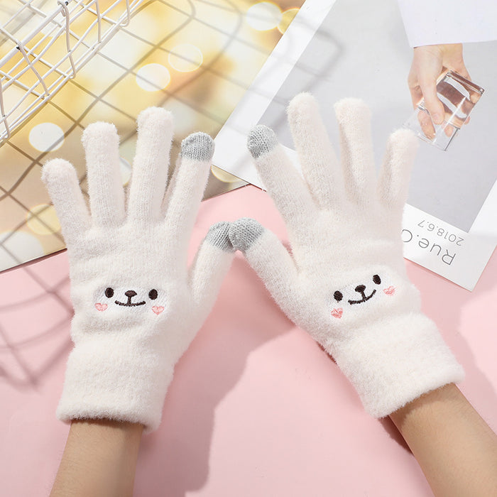 Wholesale Gloves Acrylic Cartoon Mink Fleece Smiley Plush Touch Screen Outdoor MOQ≥2 JDC-GS-YiF003