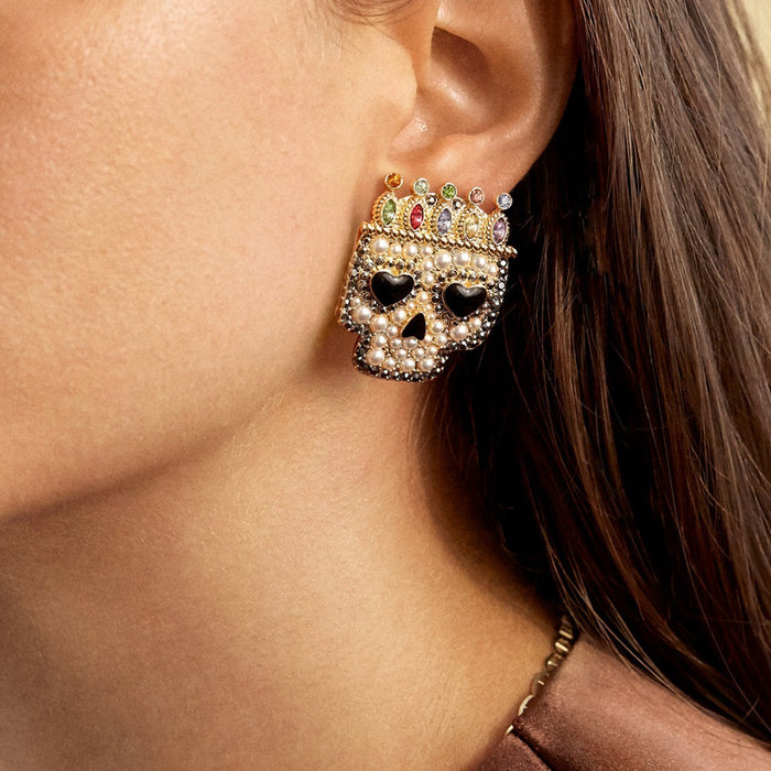 Boucles d'oreilles baroques en gros du crâne de la couronne diamant JDC-ES-MY262