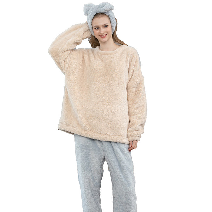 Wholesale Coral Fleece Thickening and Fleece Long Sleeve Pajamas Ladies JDC-CTS-Kongl001