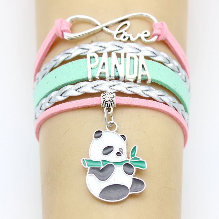 Wholesale Hand Braided Unlimited Love Panda Pendant Charm Braided Bracelet MOQ≥3 JDC-BT-HanM005