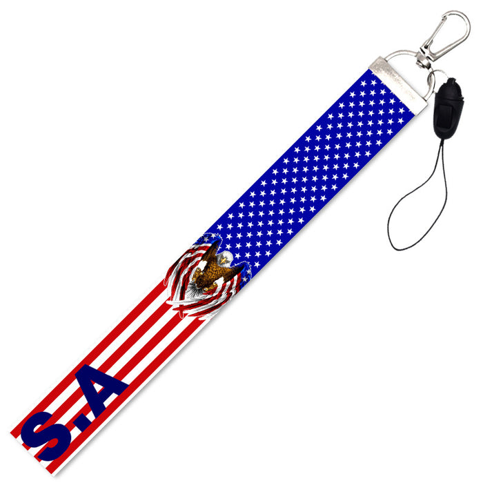 Vente en gros 4 juillet American Flag Independence Day Polyester Lanyard Keychain MOQ≥10 JDC-KC-QTN002