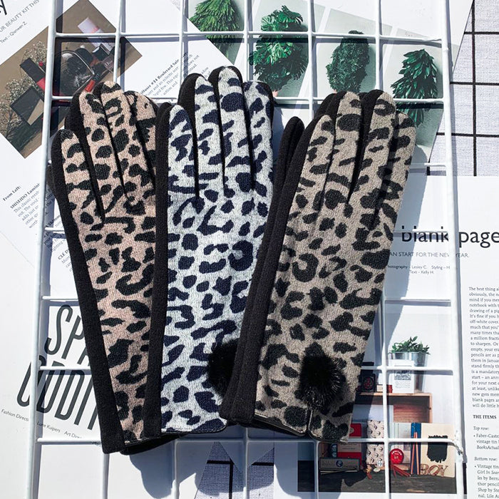 Wholesale Gloves Without Down Leopard Print Outdoor Embroidery Touch Screen MOQ≥2 JDC-GS-MeiN001