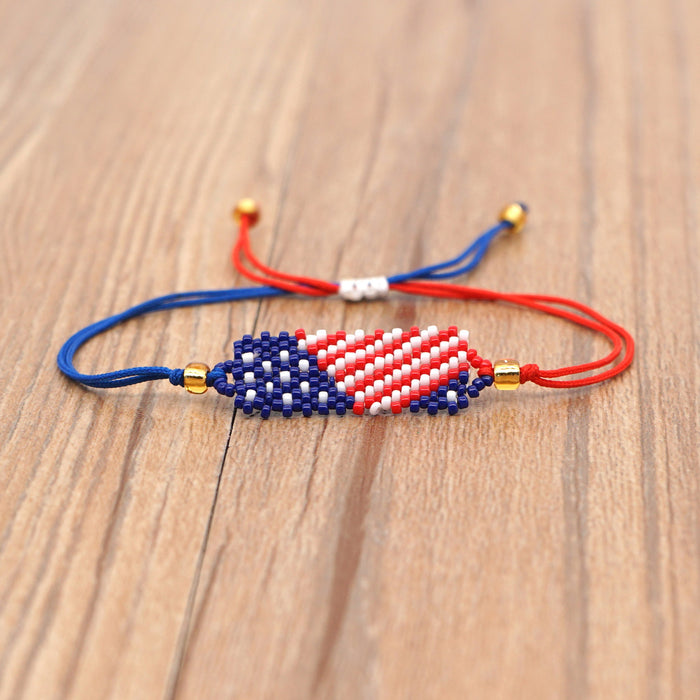 Wholesale 4th of July Independence Day Geometric Banner American Flag Handmade Beaded Bracelet JDC-BT-GBH092