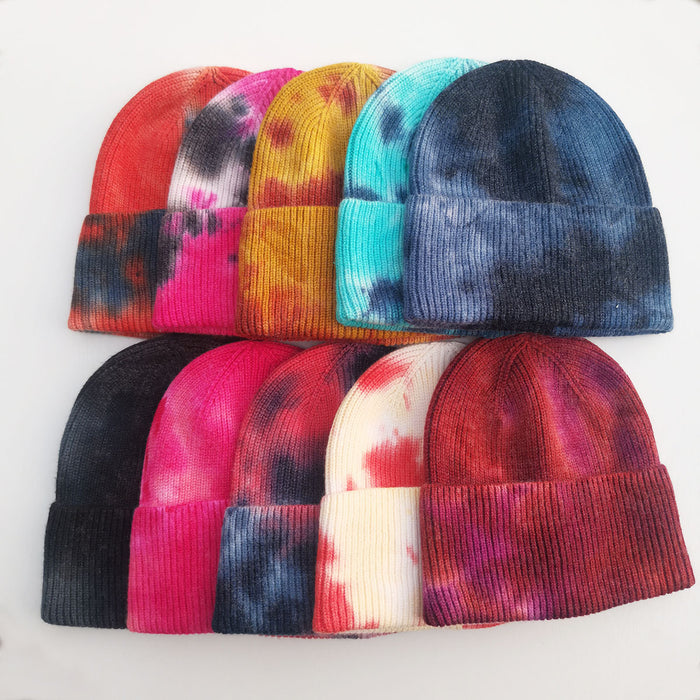 Wholesale Hat Acrylic Thickened Tie Dye Flip Knit Hat JDC-FH-GE010