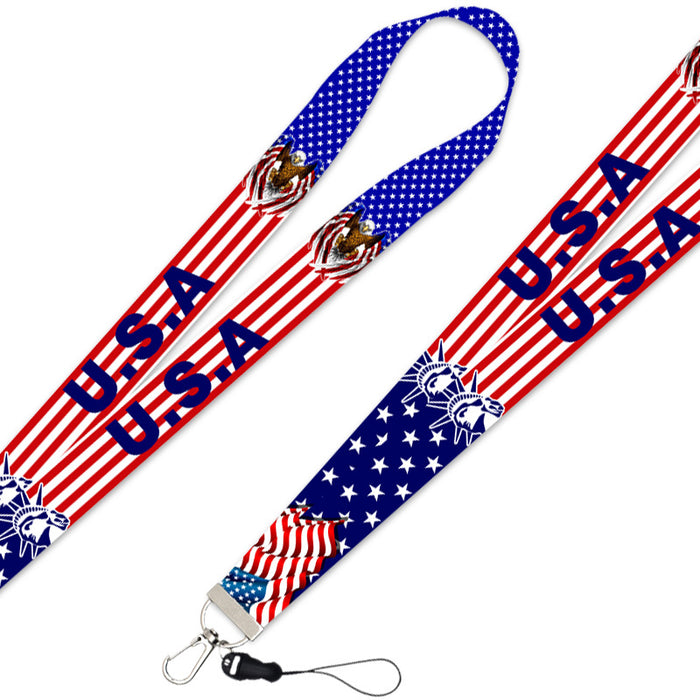 Wholesale 4th of July American Flag Independence Day Polyester Lanyard Keychain MOQ≥10 JDC-KC-QTN002