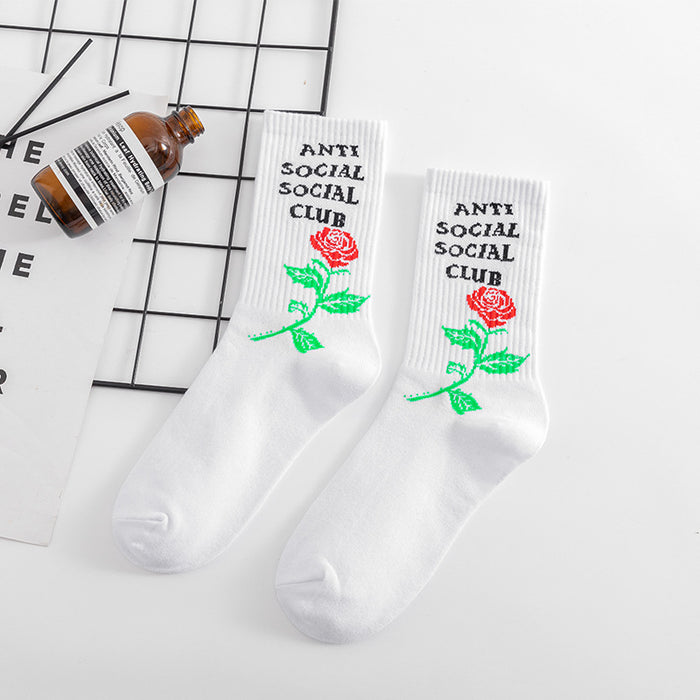 Wholesale Sock Cotton Breathable Sweat-absorbing Flame Love ASSC Sports Mid-Cylinder MOQ≥5 JDC-SK-FuW003