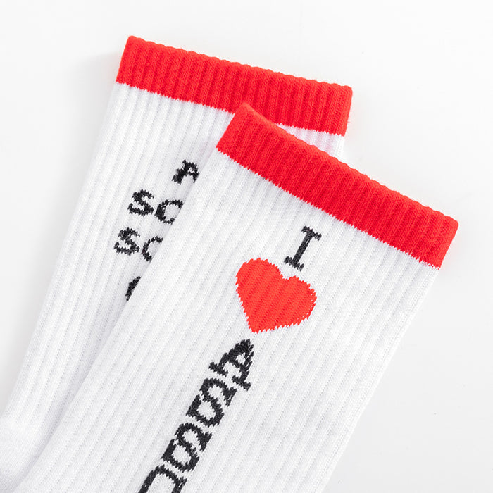 Wholesale Sock Cotton Breathable Sweat-absorbing Flame Love ASSC Sports Mid-Cylinder MOQ≥5 JDC-SK-FuW003