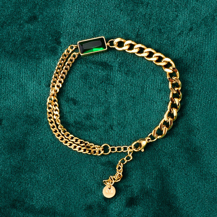 Wholesale Bracelet Titanium Steel Gold Green Zircon Diamond Baguette JDC-BT-YS005