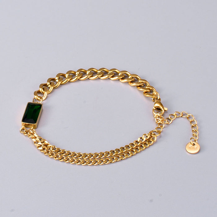 Wholesale Bracelet Titanium Steel Gold Green Zircon Diamond Baguette JDC-BT-YS005