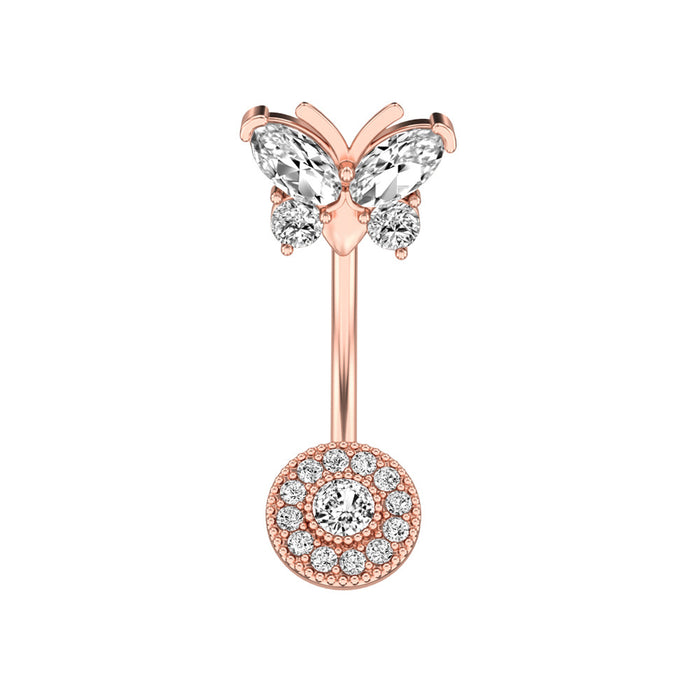Wholesale Butterfly Round Zircon Navel Nail for Human Body Piercing JDC-UN-WeiB004