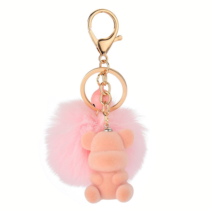 Wholesale keychain cute flocking bear personality faceless bear doll bag pendant JDC-KC-YanG007