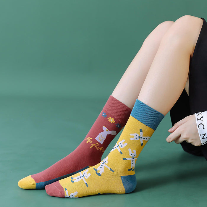 Wholesale trendy socks ab style pure cotton high socks cartoon flower JDC-SK-MianZu001