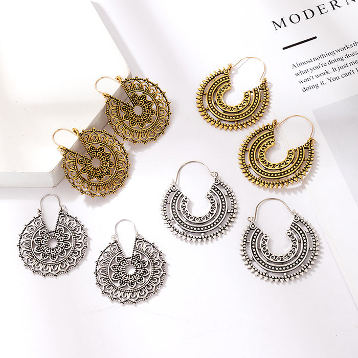Wholesale alloy ethnic style hollow carved earrings boho MOQ≥2 JDC-ES-lingg006