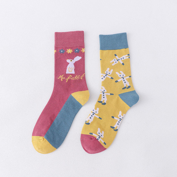 Wholesale trendy socks ab style pure cotton high socks cartoon flower JDC-SK-MianZu001