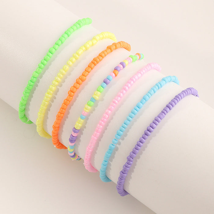Wholesale Simple Colored Rice Beads Personality 5 Piece Set of Children's Bracelets JDC-BT-YueS005