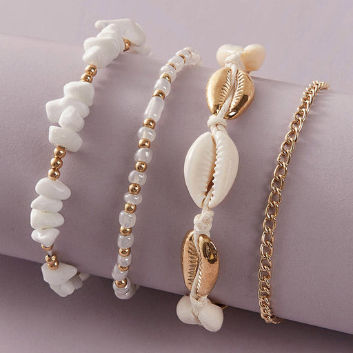 Jewelry WholesaleWholesale multi layer white small gravel rice beads braided alloy anklet 4 piece set JDC-AS-Yg003 Anklet 陌茗 %variant_option1% %variant_option2% %variant_option3%  Factory Price JoyasDeChina Joyas De China
