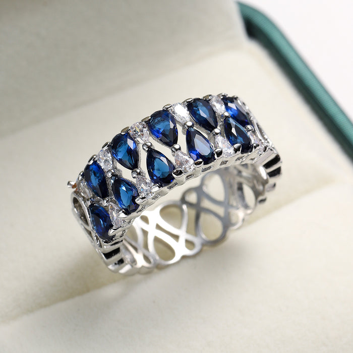 Wholesale Rings Creative Women's Zircon Hand Jewelry Full Circle Pear Shape Jewelry JDC-RS-LongY022